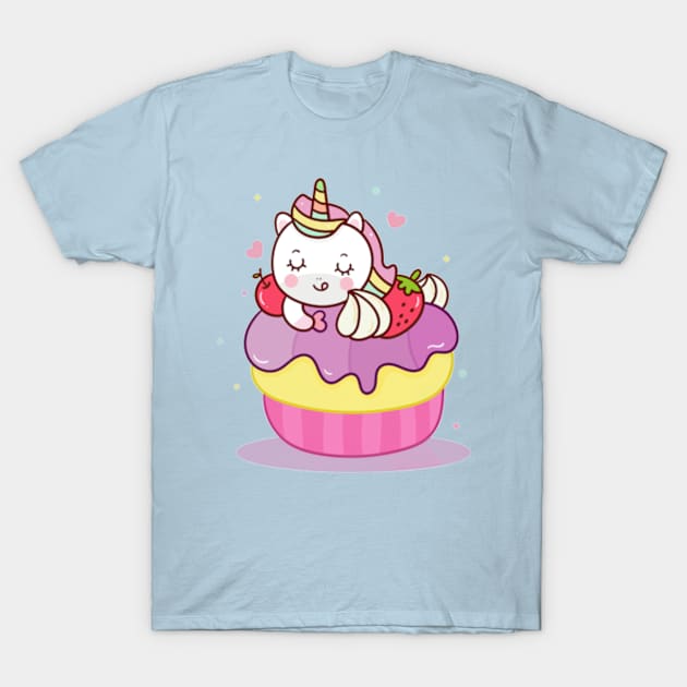 Kawaii Unicorn eating cupcake T-Shirt by Petko121212